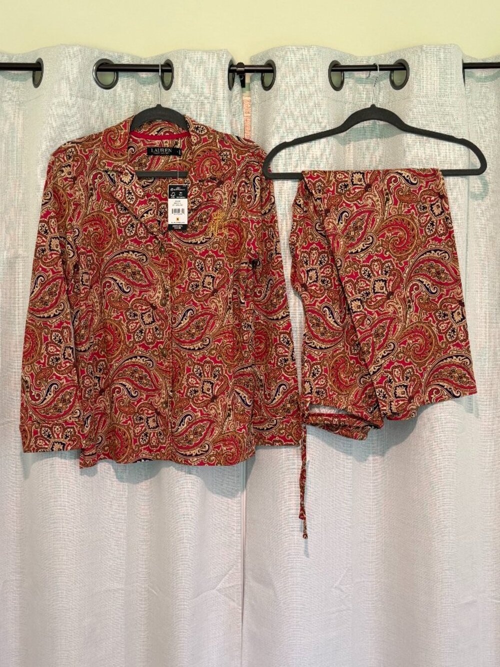 Ralph Lauren 2pc Pajama Set S NWT Red Gold Paisley Loungewear